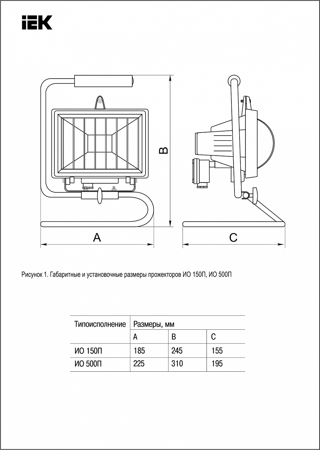 Прожектор галогенный ИО500П (переноска) IP54 черный IEK
