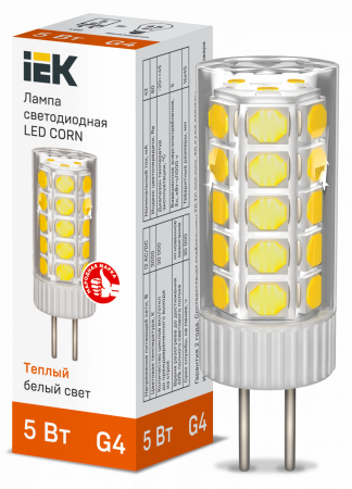 Лампа светодиодная CORN капсула 5Вт 12В 3000К керамика G4 IEK – №1