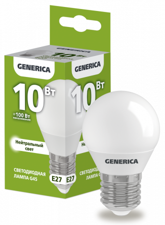 Лампа светодиодная G45 шар 10Вт 230В 4000К E27 GENERICA – №1