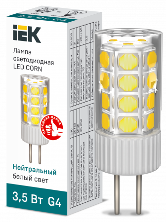Лампа светодиодная CORN капсула 3,5Вт 230В 4000К керамика G4 IEK – №1